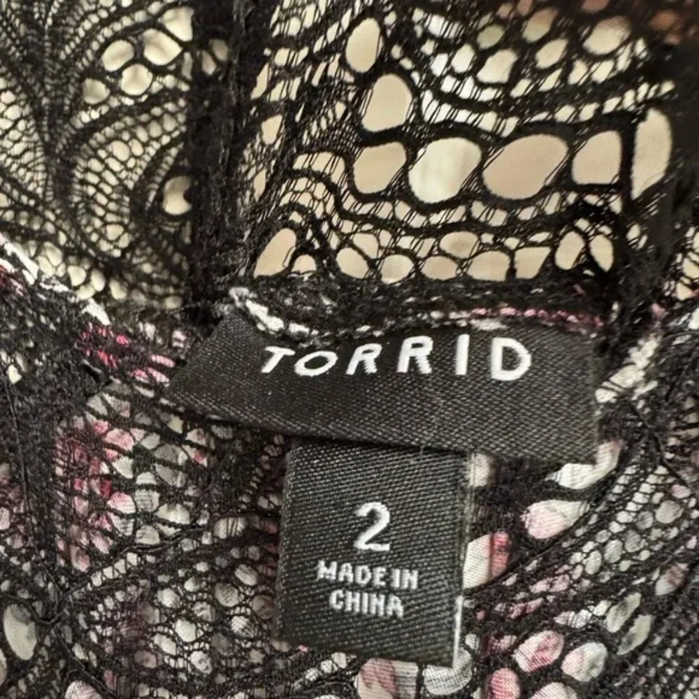 Torrid Pink Floral Lace Yoke Challis Maxi Dress